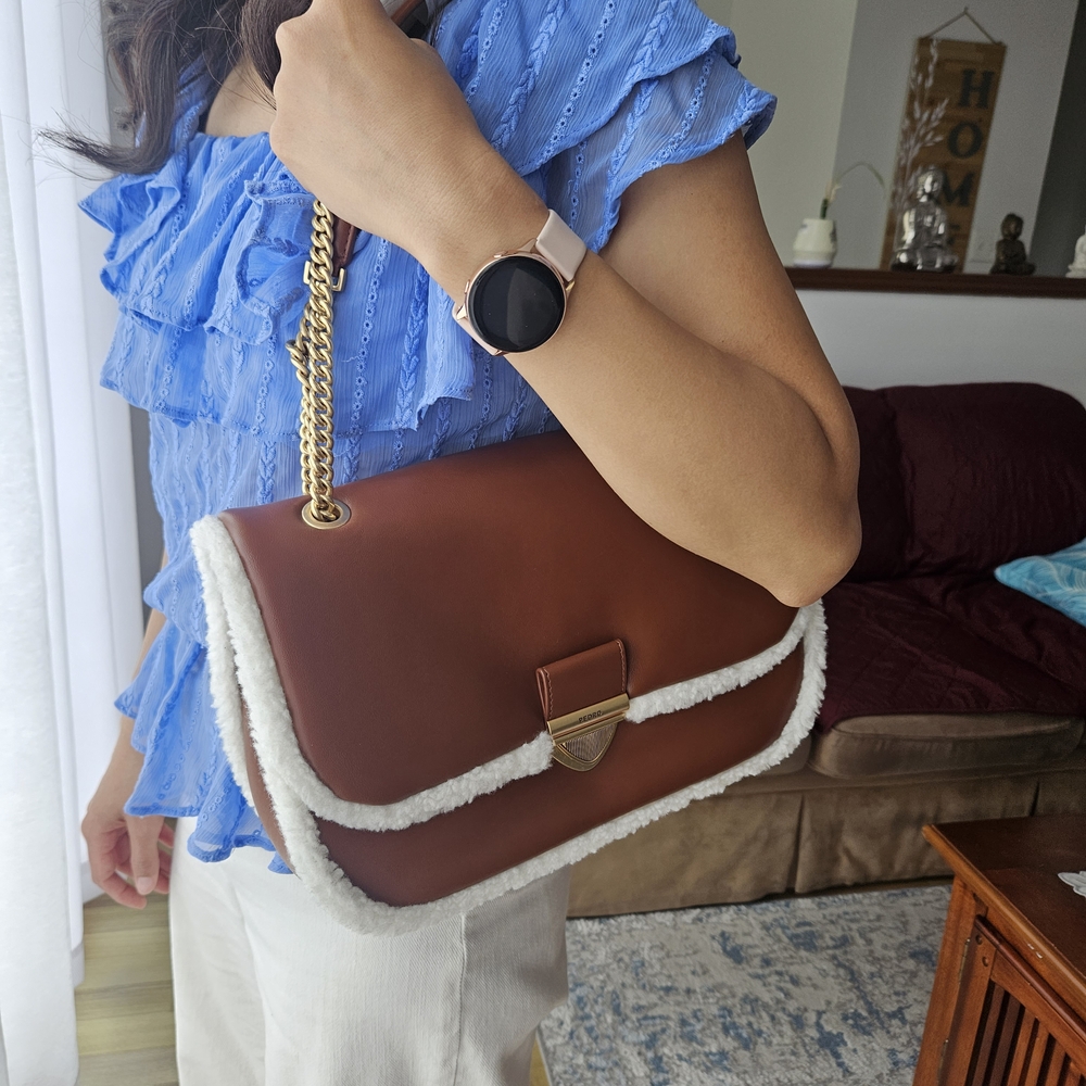 Brown Leather Shoulder Bag with Gold Chain